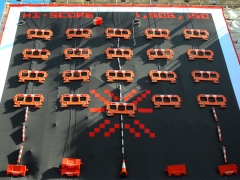 The 'Make With a Red Stripe' series saw Manchester Town Hall turned into a giant 80s retro game today. British artist Filthy Luker created the artwork, Manchester's biggest ever, which will stay in place for a month. (Friday March 30th 2012)